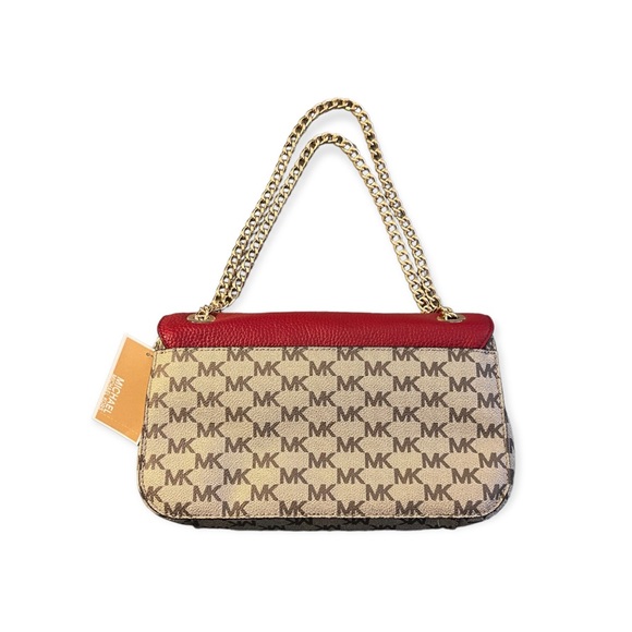 NEW Michael Kors Scarlet & Natural Small Flap Logo Bag Jet Set Chain 38H8CTCF1V - Picture 8 of 15
